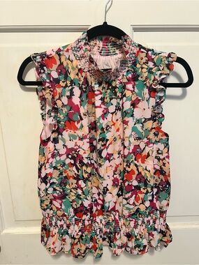 J. Crew Multicolor Floral Smocked Ruffle Shell